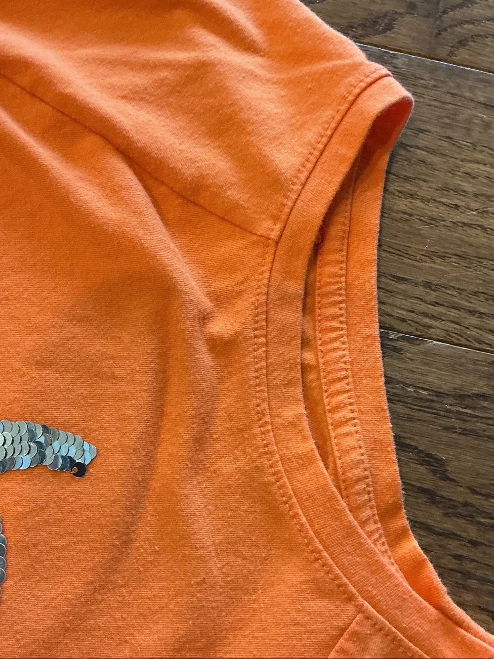 Cat & Jack Orange Pumpkin Applique Tee with Green Detail sequined